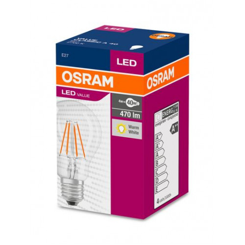 Žiarovka OSRAM® LED FIL 040 (ean9634) non-dim, 4W/827 E27 2700K Value CLASSIC A