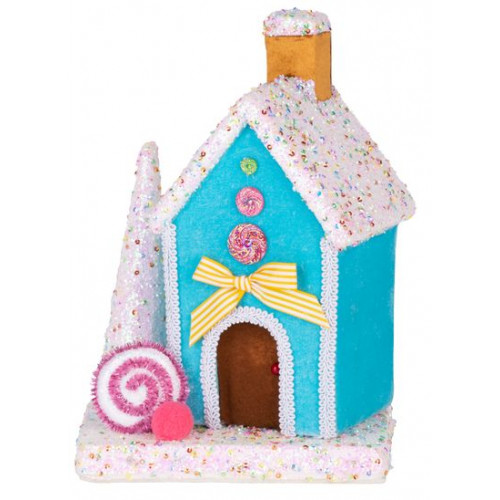 Dekorácia MagicHome Vianoce Candy Line, domček, modrý, 19x27 cm